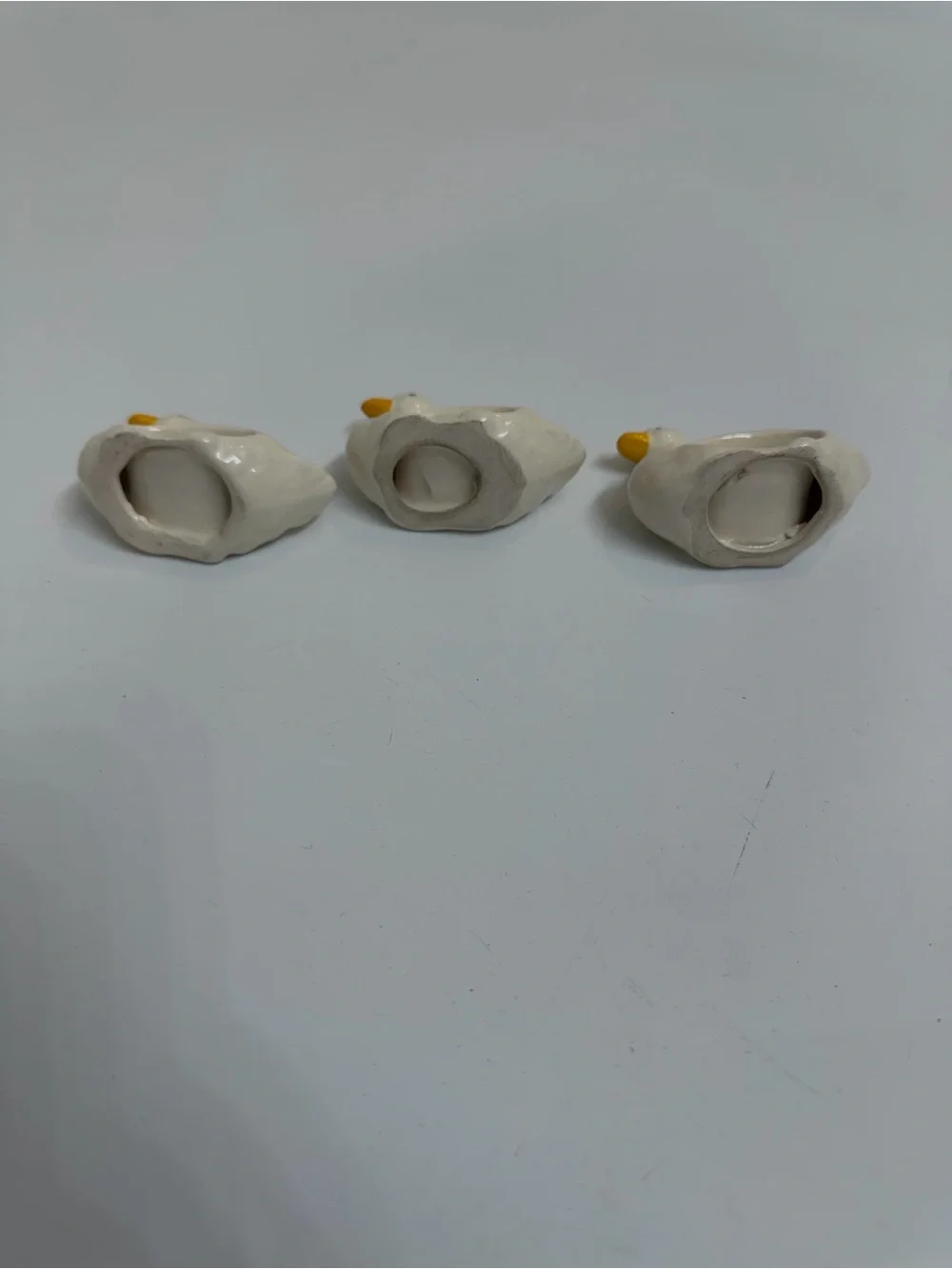 Set of 3 Ceramic Duck Napkin Rings White Yellow Cottagecore Table Decor